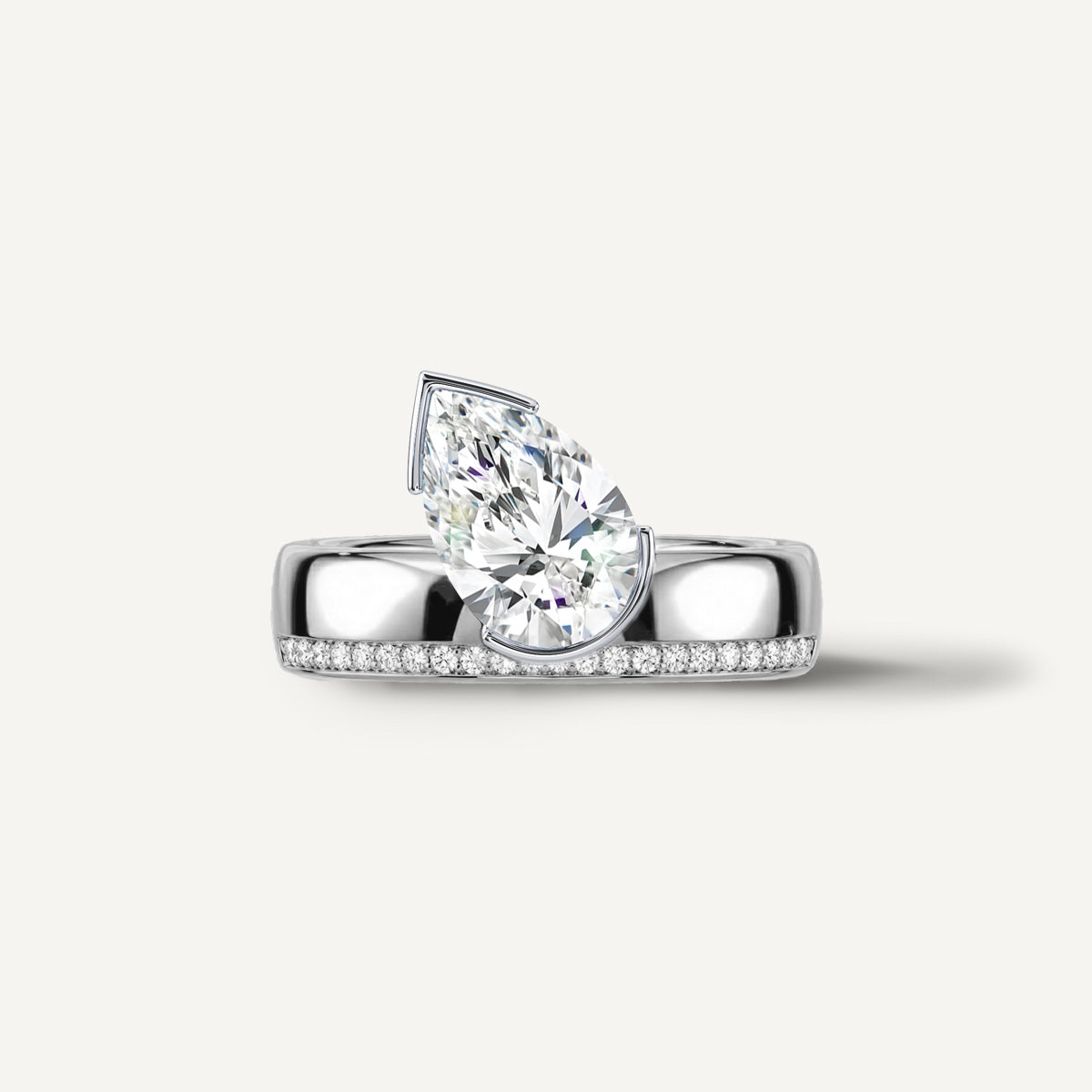 LUMEO The Sloane Pear Bezel Diamond Engagement Ring Front View in Platinum or 18k Solid White Gold 