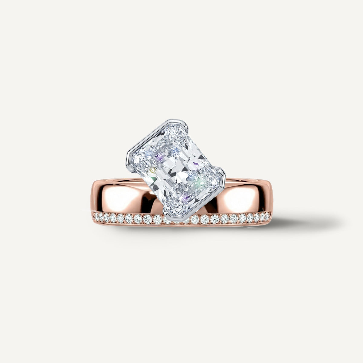 LUMEO The Sloane Radiant Bezel Diamond Engagement Ring Front View in 18k Solid rose Gold 