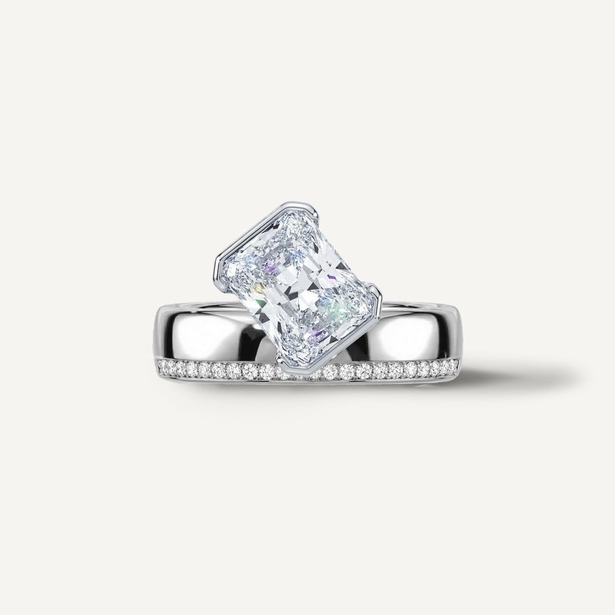 LUMEO The Sloane Radiant Bezel Diamond Engagement Ring Front View in Platinum or 18k Solid White Gold 