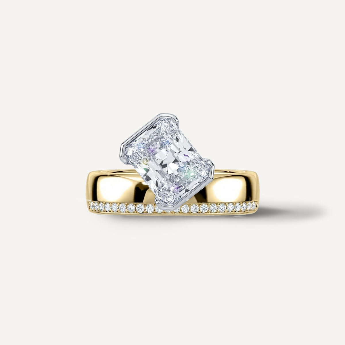 LUMEO The Sloane Radiant Bezel Diamond Engagement Ring Front View in 18k Solid Yellow Gold 