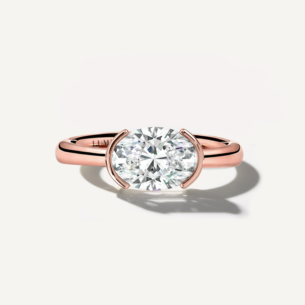 LUMEO The Blair Oval Bezel Diamond Engagement Ring Front View in 18k Solid Rose Gold 