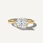 LUMEO The Blair Oval Bezel Diamond Engagement Ring Front View in 18k Solid Yellow Gold 
