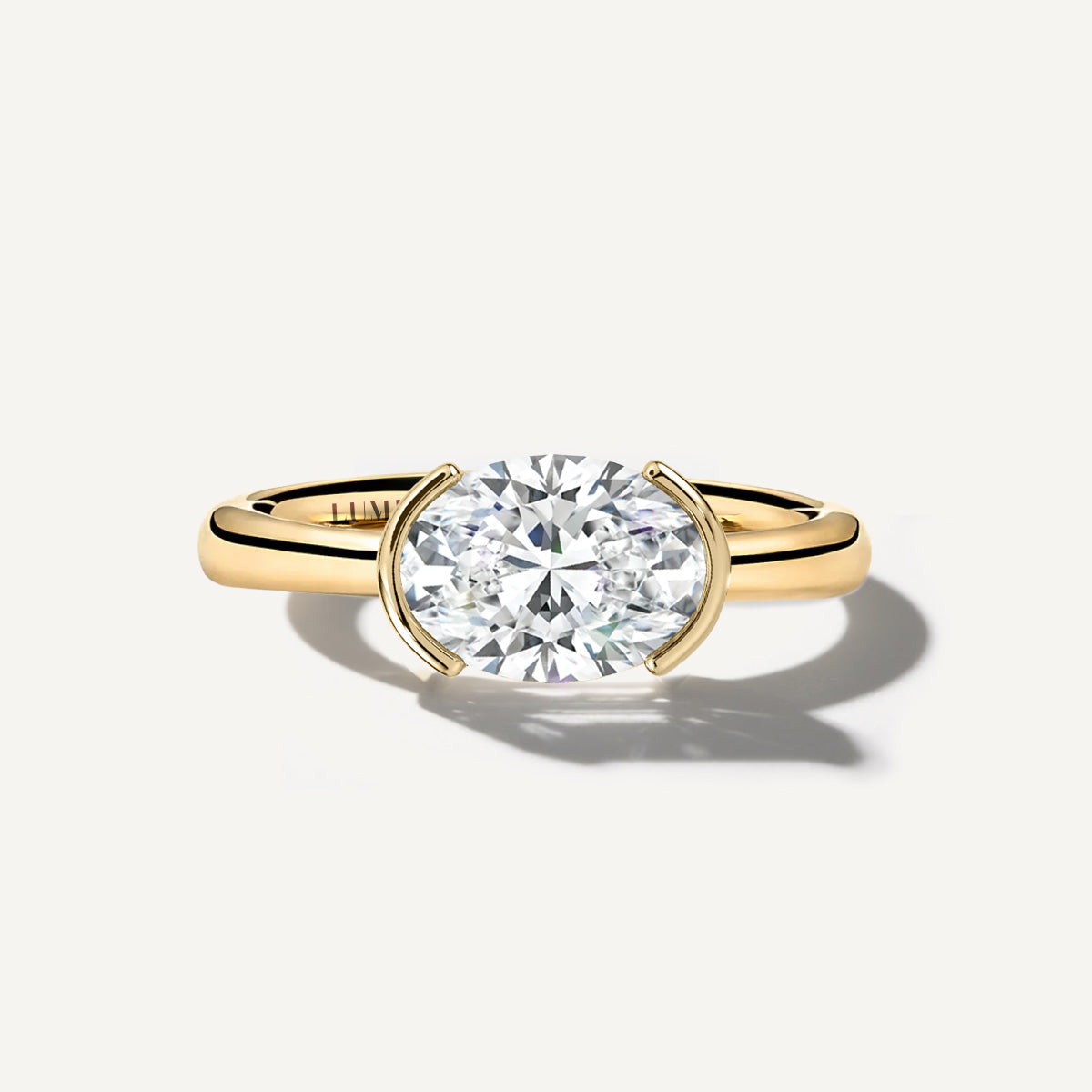 LUMEO The Blair Oval Bezel Diamond Engagement Ring Front View in 18k Solid Yellow Gold 
