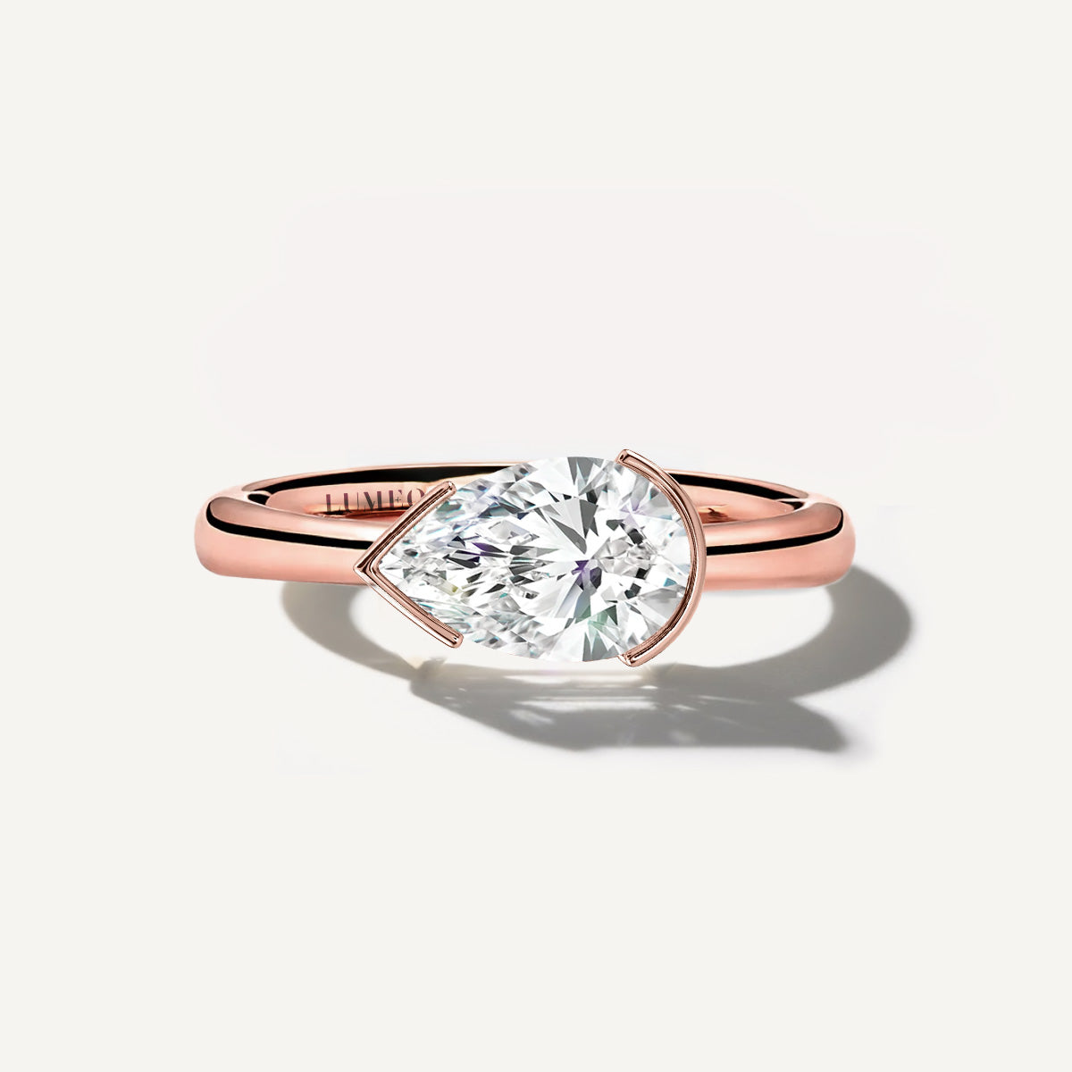 LUMEO The Blair Pear Bezel Diamond Engagement Ring Front View in 18k Solid Rose Gold 