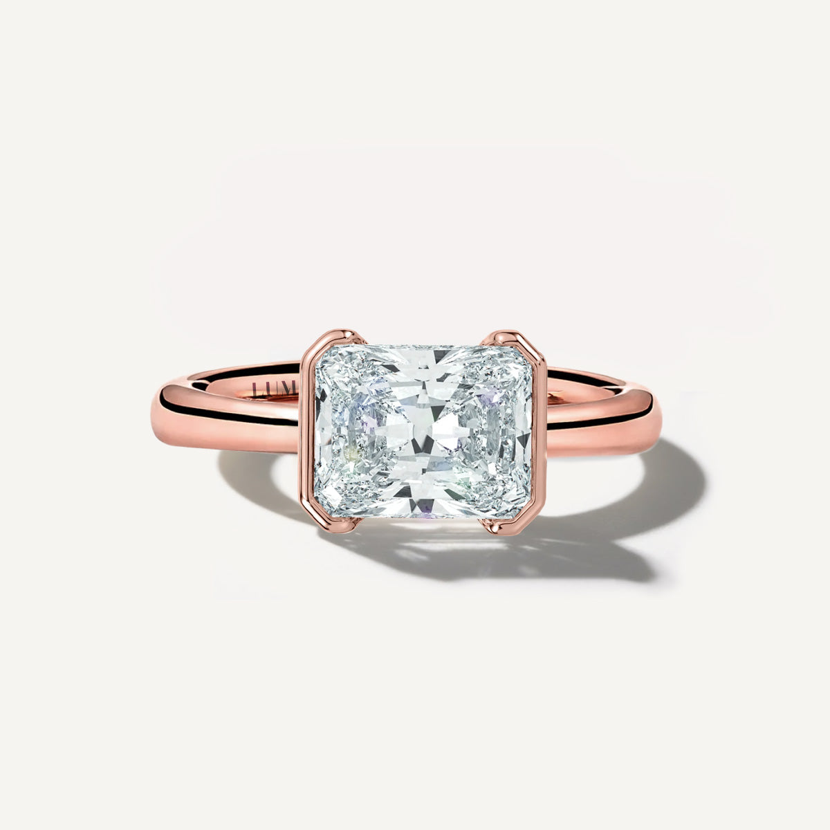 LUMEO The Blair Radiant Bezel Diamond Engagement Ring Front View in 18k Solid rose Gold 
