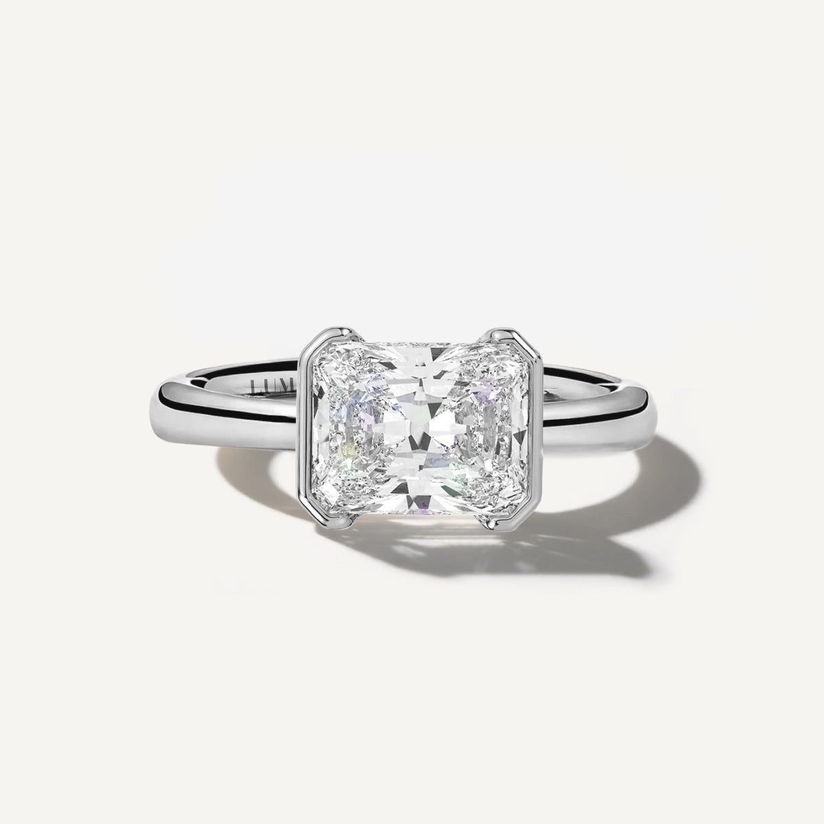 LUMEO The Blair Radiant Bezel Diamond Engagement Ring Front View in Platinum or 18k Solid White Gold 