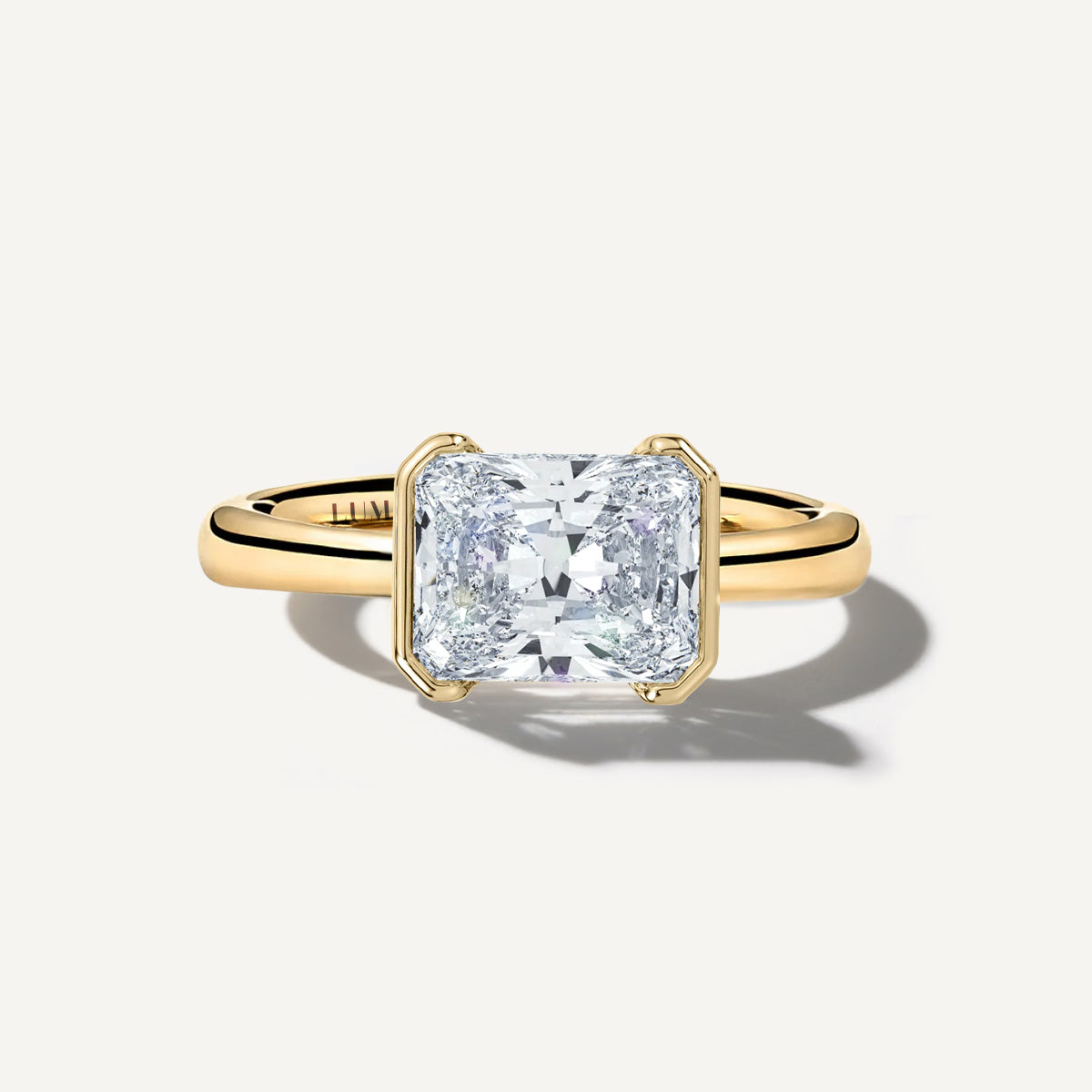 LUMEO The Blair Radiant Bezel Diamond Engagement Ring Front View in 18k Solid Yellow Gold 