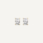 LUMEO Radiant Cut Ear Studs Front View in 18k Solid Yellow Gold 