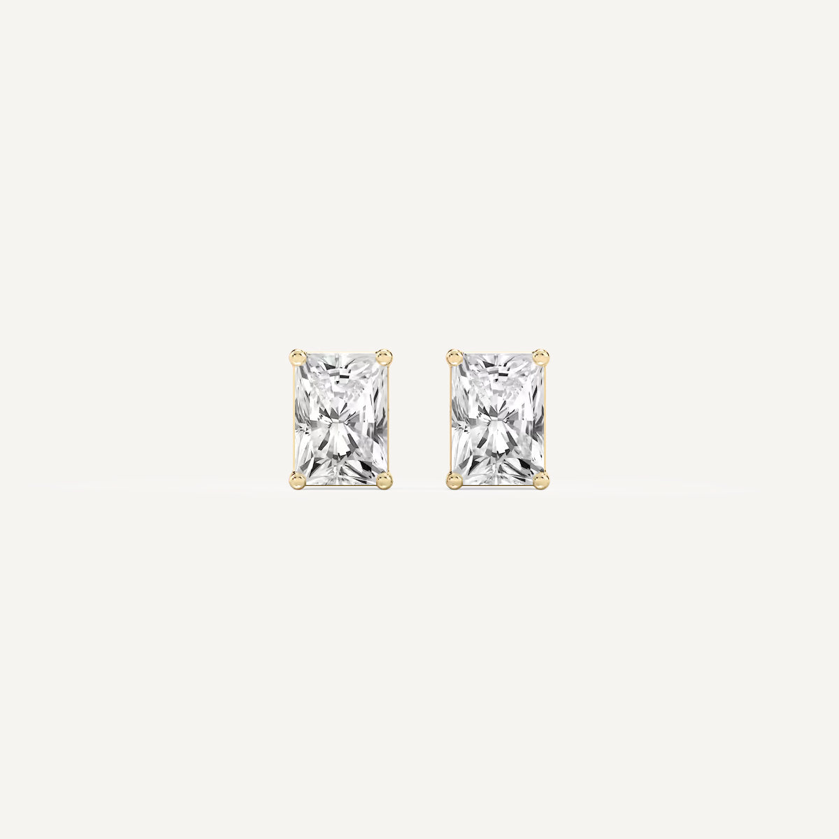 LUMEO Radiant Cut Ear Studs Front View in 18k Solid Yellow Gold 