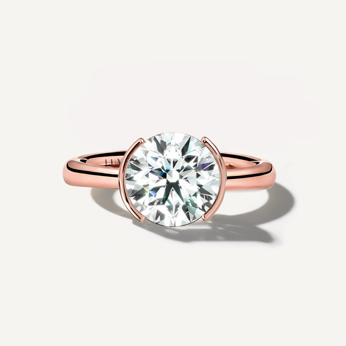 LUMEO The Blair Round Bezel Diamond Engagement Ring Front View in 18k Solid Rose Gold 
