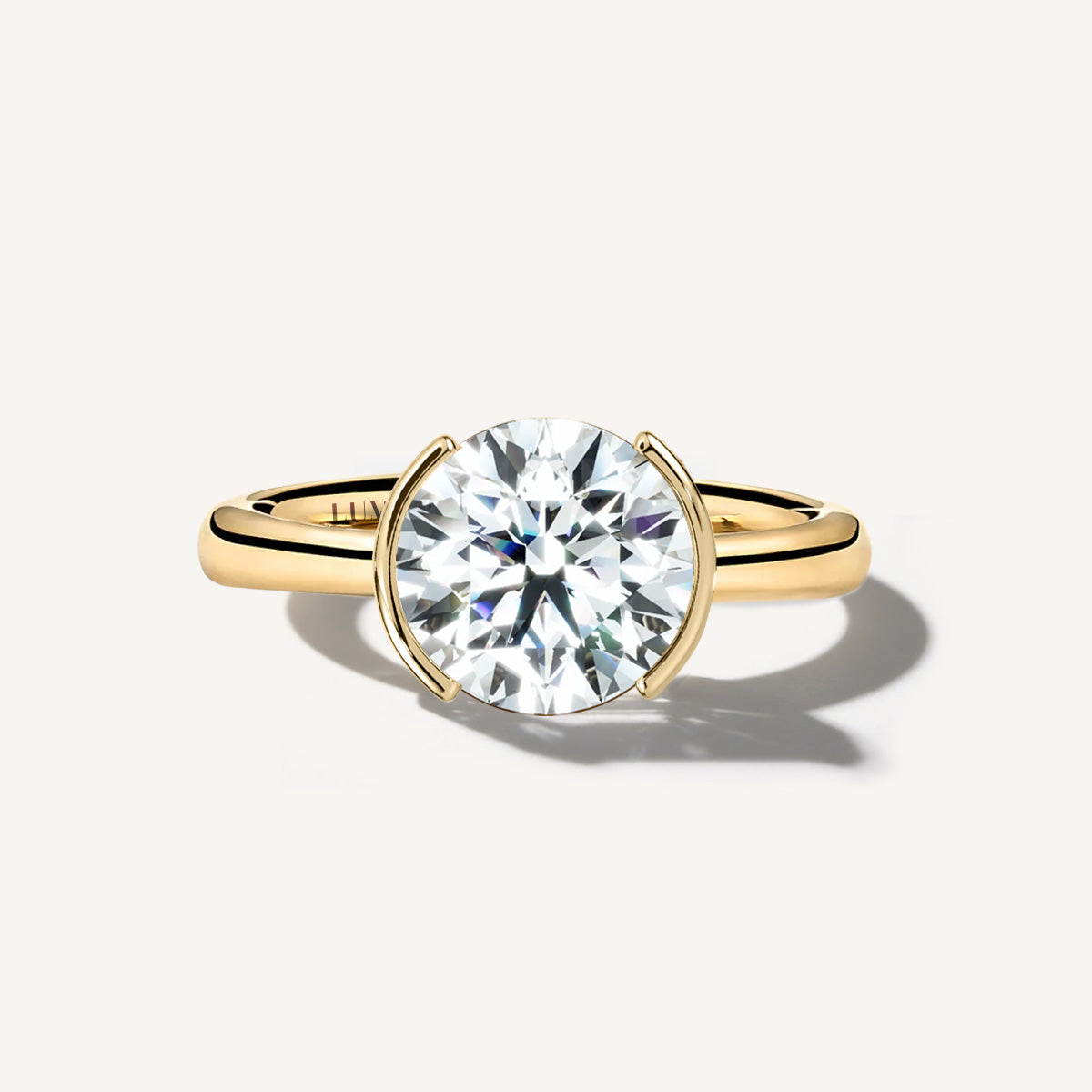 LUMEO The Blair Round Bezel Diamond Engagement Ring Front View in 18k Solid Yellow Gold 