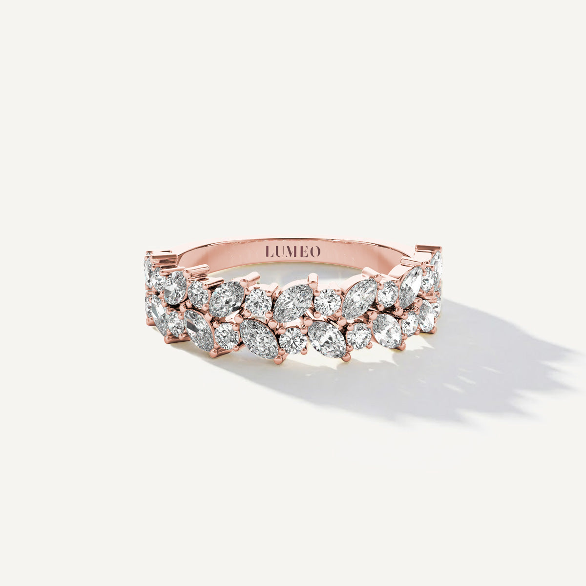 LUMEO Priscilla Double Diamond Ring in 18k Solid Rose Gold 