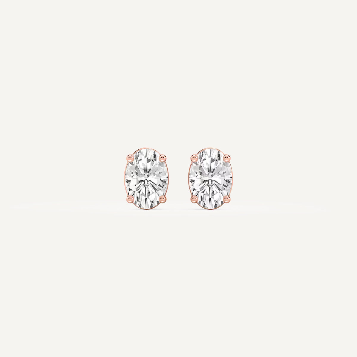 LUMEO Oval Cut Ear Studs Front View in 18k Solid Rose Gold 