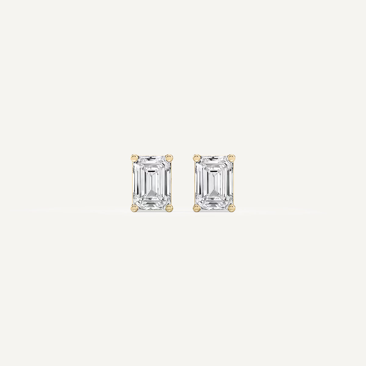 LUMEO Emerald Cut Ear Studs Front View in 18k Solid Yellow Gold 