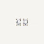 LUMEO Emerald Cut Ear Studs Front View in 18k Solid Yellow Gold 