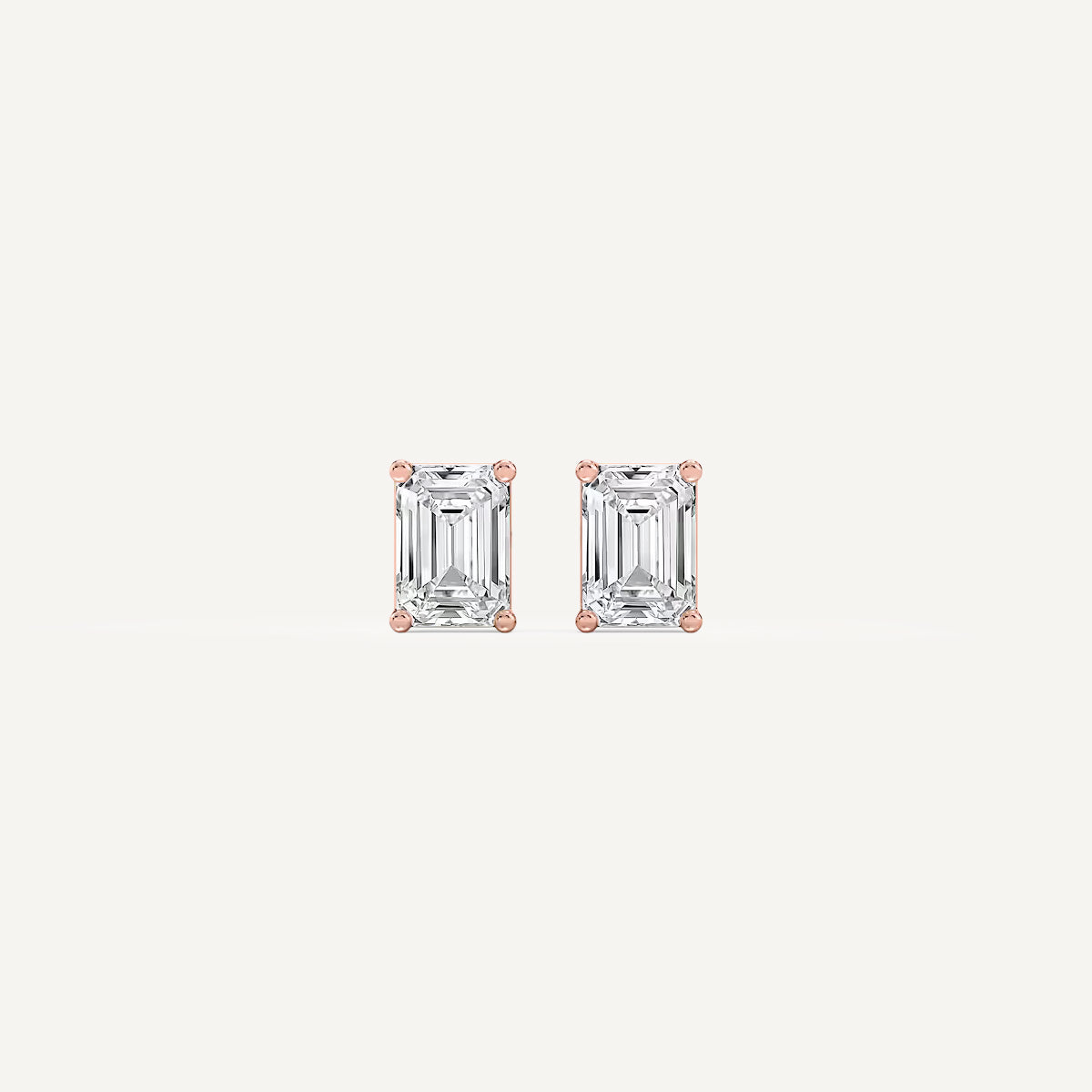 LUMEO Emerald Cut Ear Studs Front View in 18k Solid Rose Gold 