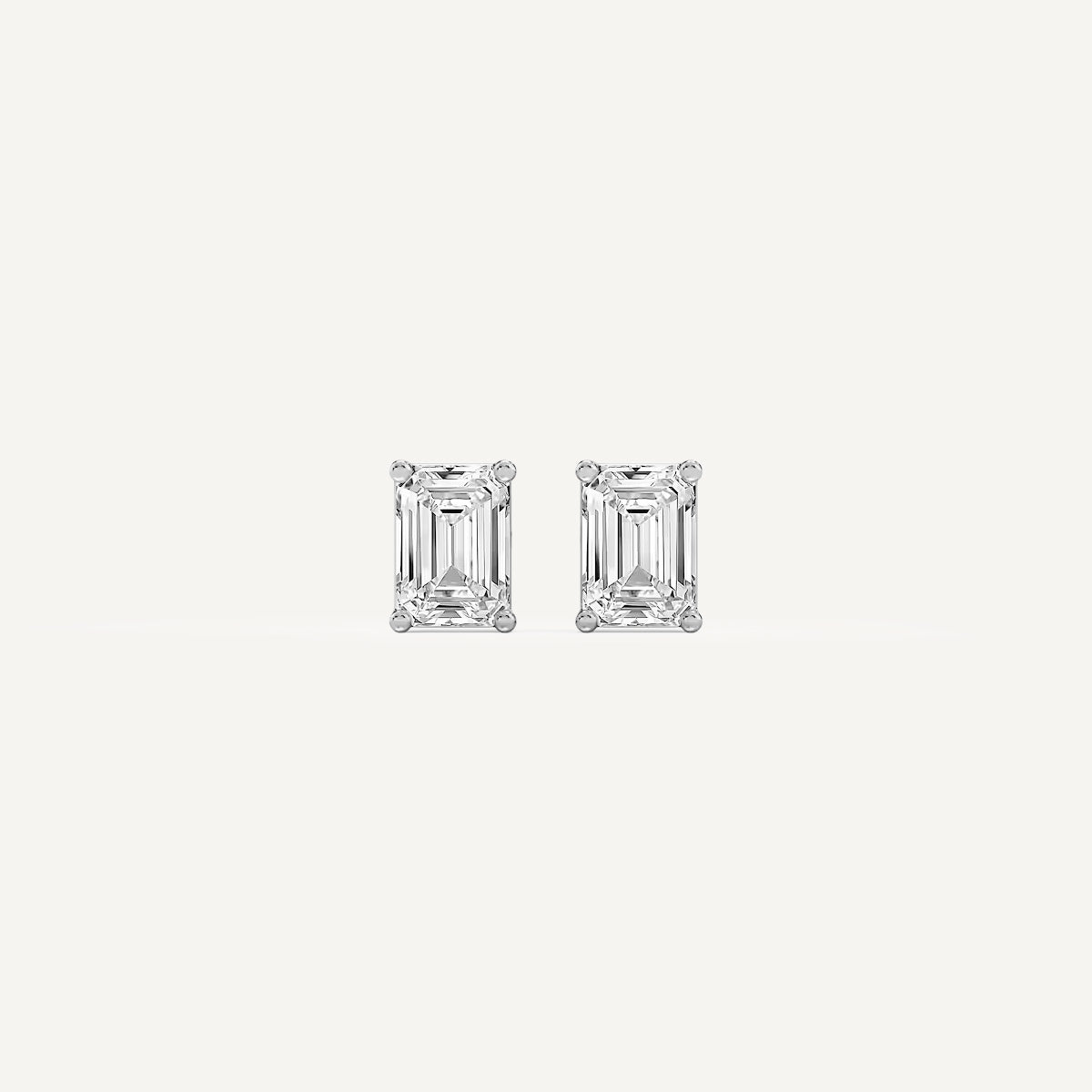 LUMEO Emerald Cut Ear Studs Front View in Platinum or 18k Solid White Gold 