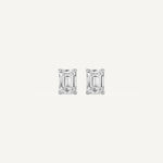 LUMEO Emerald Cut Ear Studs Front View in Platinum or 18k Solid White Gold 