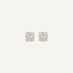 LUMEO Cushion Cut Ear Studs Front View in 18k Solid Yellow Gold 