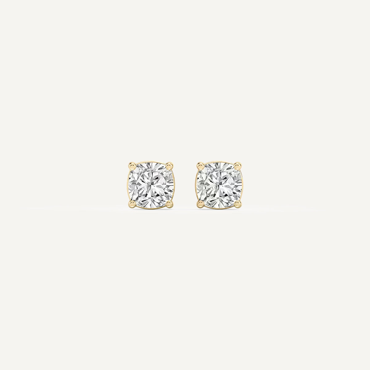 LUMEO Cushion Cut Ear Studs Front View in 18k Solid Yellow Gold 