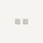 LUMEO Cushion Cut Ear Studs Front View in 18k Solid Rose Gold 