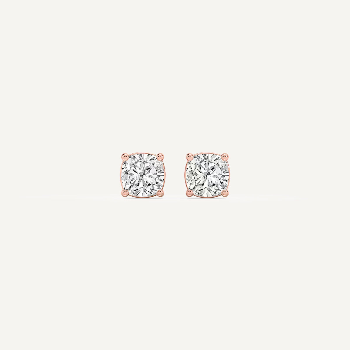 LUMEO Cushion Cut Ear Studs Front View in 18k Solid Rose Gold 