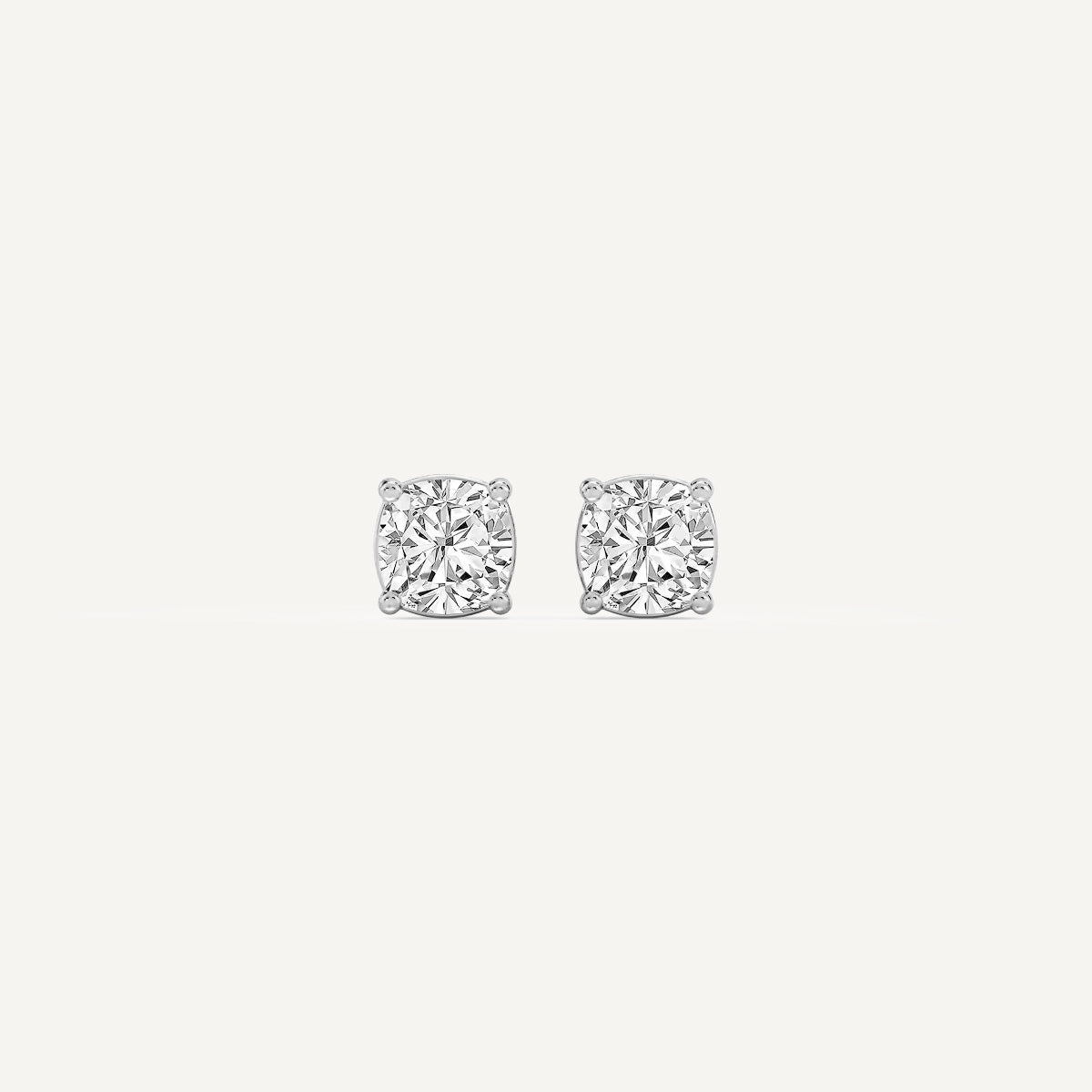 LUMEO Cushion Cut Ear Studs Front View in Platinum or 18k Solid White Gold 