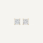 LUMEO Princess Cut Ear Studs Front View in 18k Solid Yellow Gold 