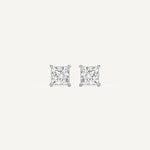LUMEO Princess Cut Ear Studs Front View in Platinum or 18k Solid White Gold 