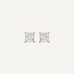 LUMEO Princess Cut Ear Studs Front View in 18k Solid Rose Gold 