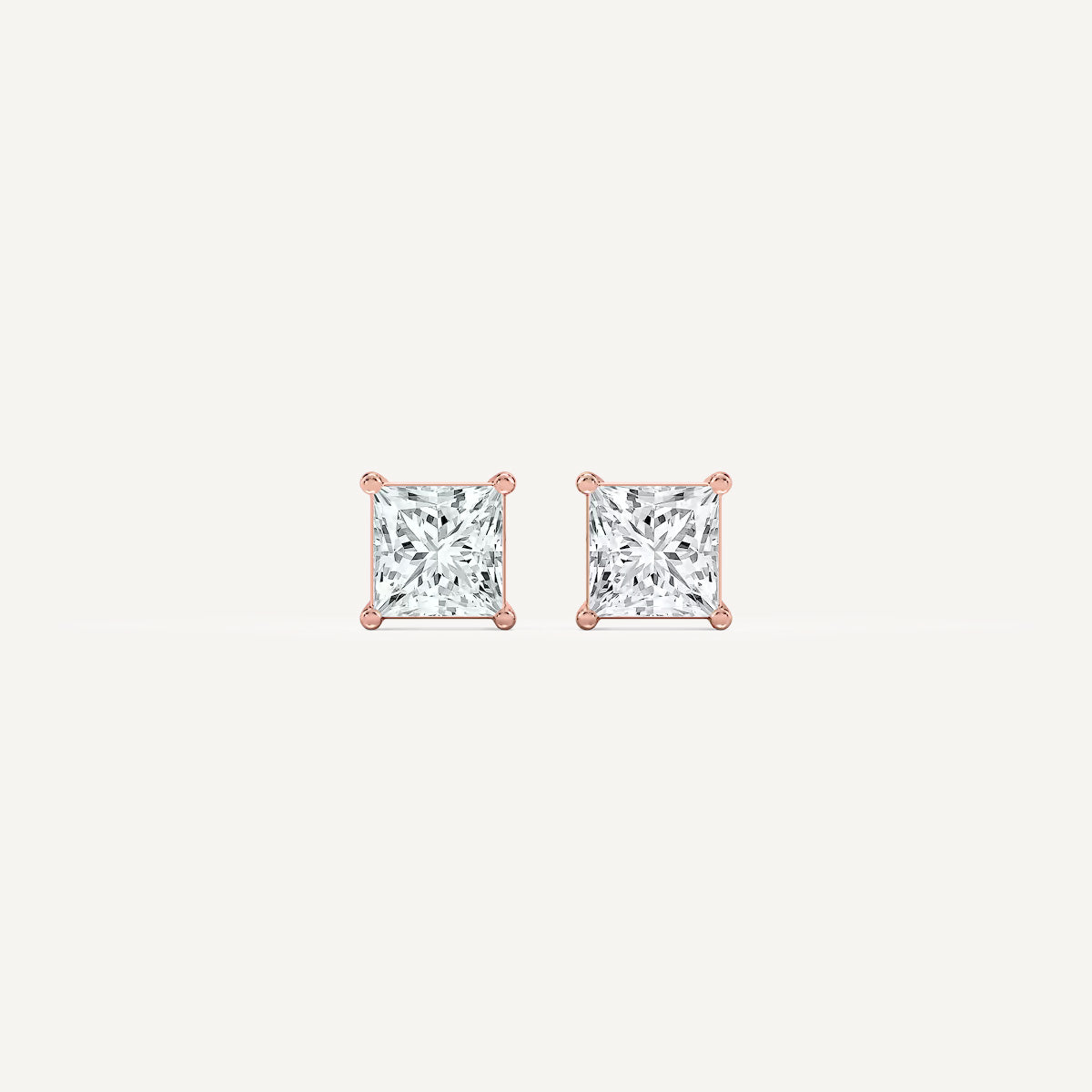 LUMEO Princess Cut Ear Studs Front View in 18k Solid Rose Gold 