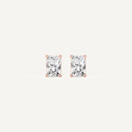 LUMEO Radiant Cut Ear Studs Front View in 18k Solid Rose Gold 