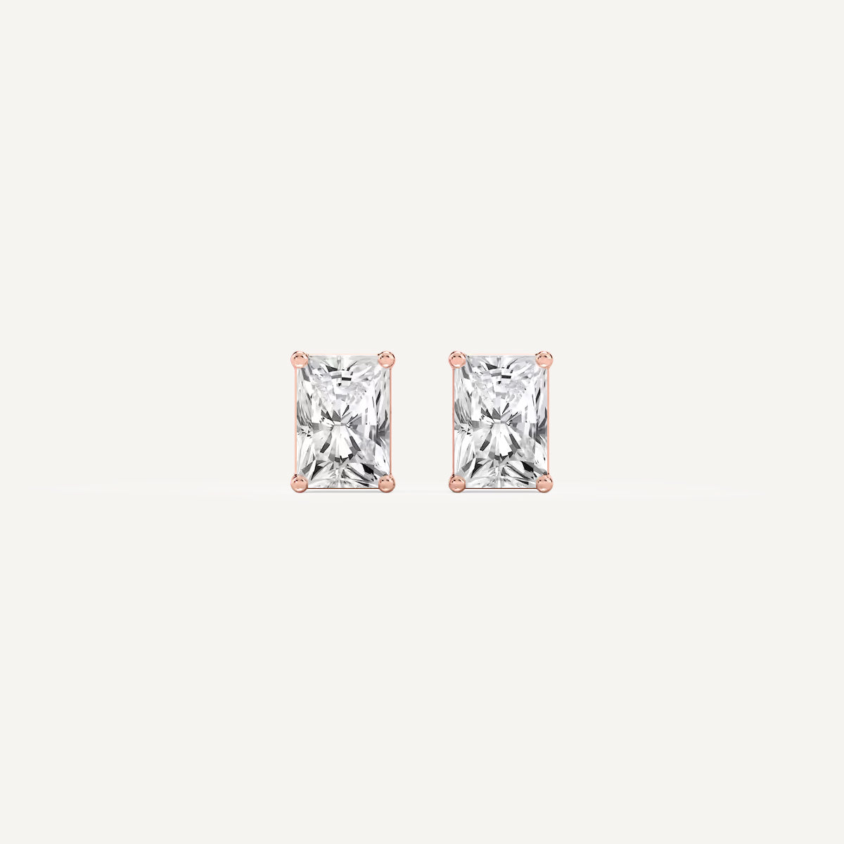 LUMEO Radiant Cut Ear Studs Front View in 18k Solid Rose Gold 
