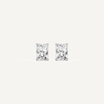 LUMEO Radiant Cut Ear Studs Front View in Platinum or 18k Solid White Gold 