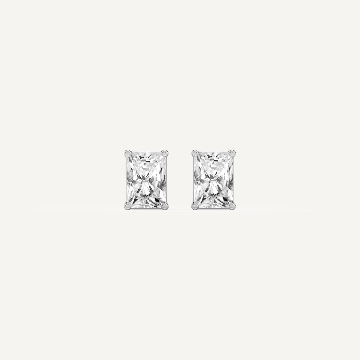 LUMEO Radiant Cut Ear Studs Front View in Platinum or 18k Solid White Gold 