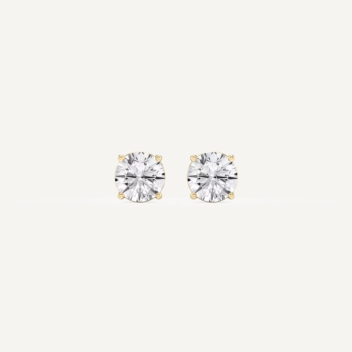 LUMEO Round Cut Ear Studs Front View in 18k Solid Yellow Gold #18k-solid-yellow-gold_Round