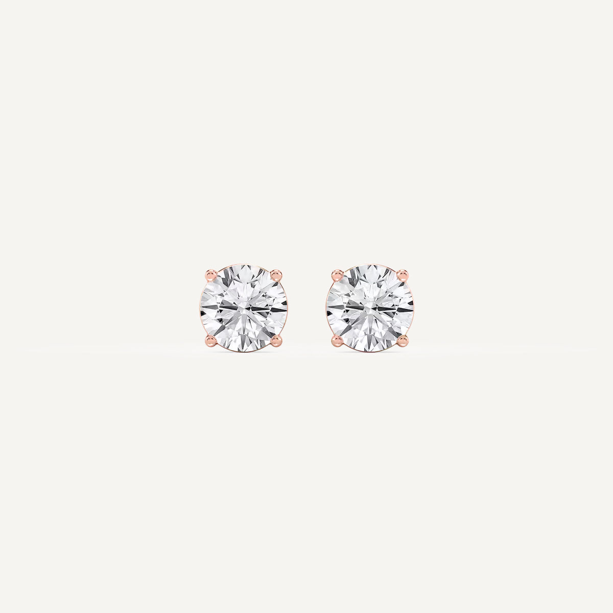 LUMEO Round Cut Ear Studs Front View in 18k Solid Rose Gold 