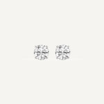 LUMEO Round Cut Ear Studs Front View in Platinum or 18k Solid White Gold 