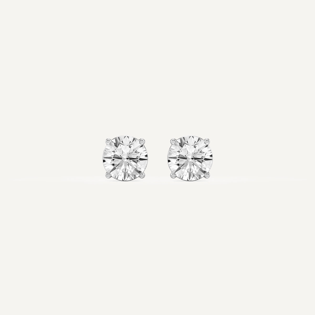 LUMEO Round Cut Ear Studs Front View in Platinum or 18k Solid White Gold 