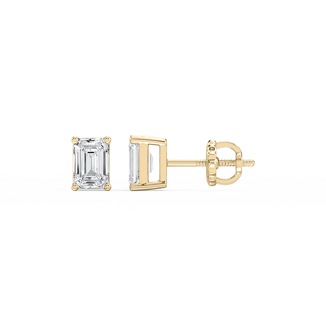 LUMEO Emerald Cut Ear Studs Side View in 18k Solid Yellow Gold 