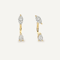 LUMEO Amelia Marquise & Pear Toi et Moi Earrings front view in 18k Solid Yellow Gold #18k-solid-yellow-gold