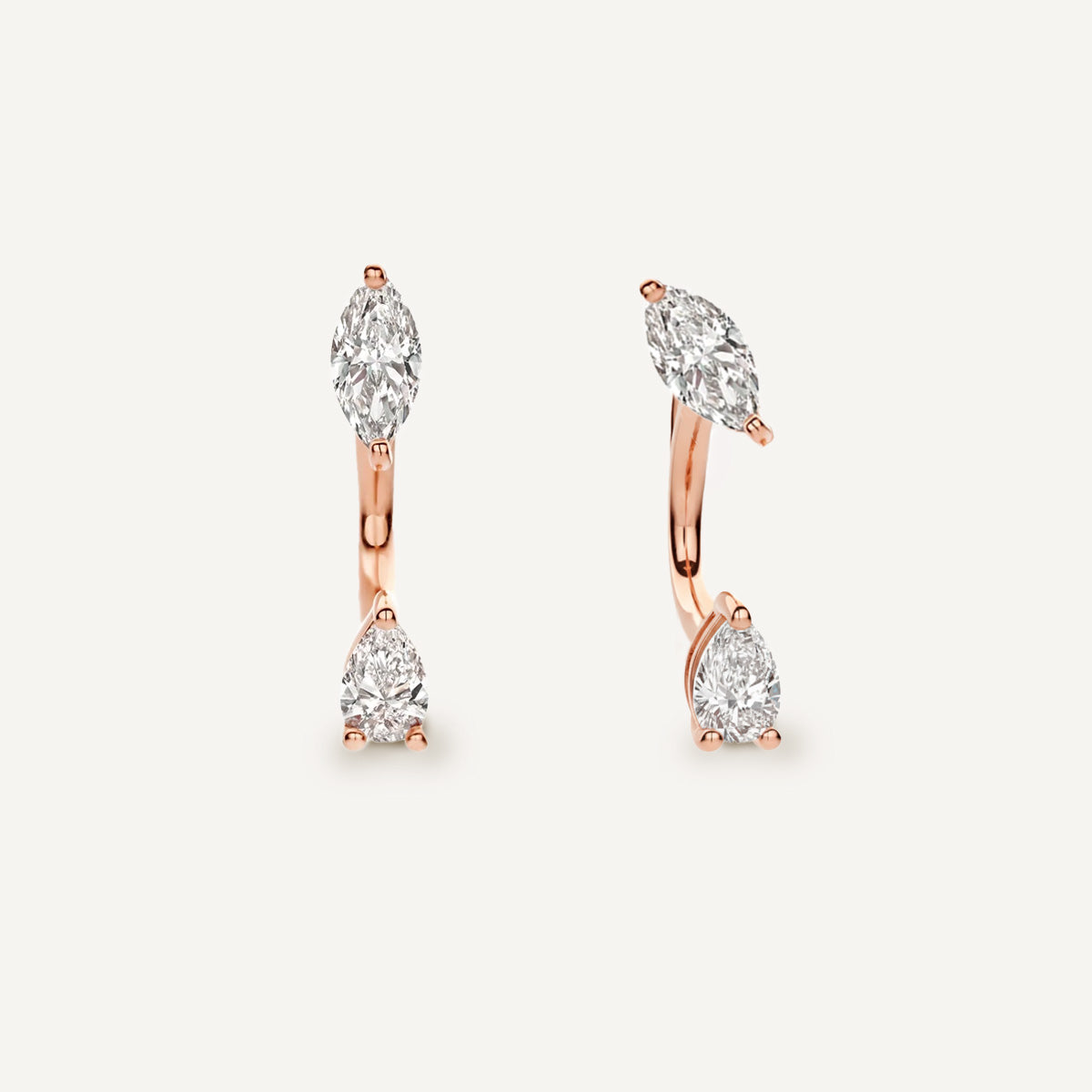 LUMEO Amelia Marquise & Pear Toi et Moi Earrings front view in 18k Solid Rose Gold 