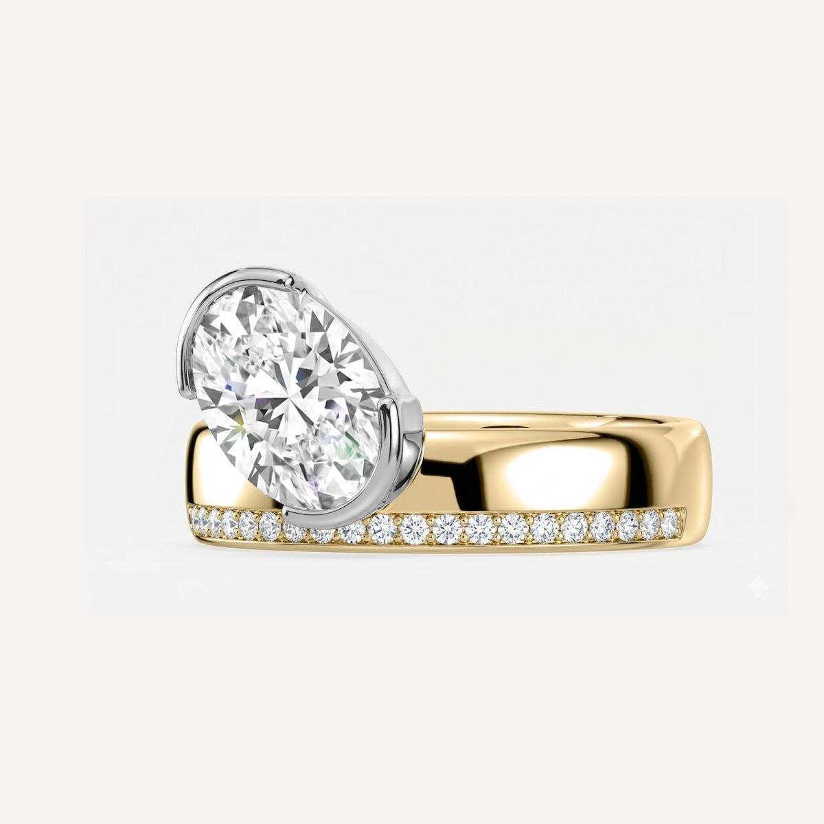 LUMEO The Sloane Oval Bezel Diamond Engagement Ring Front View in 18k Solid Yellow Gold 