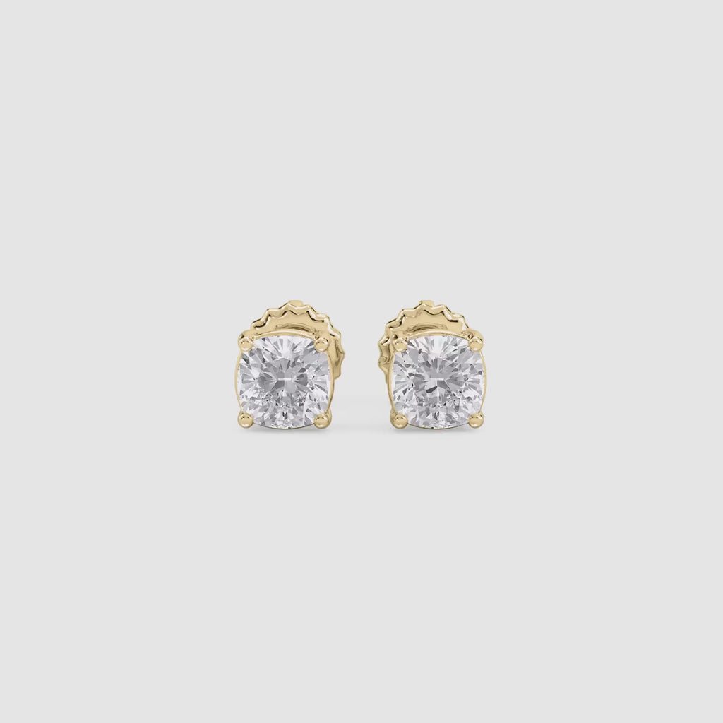 LUMEO Cushion Cut Ear Studs Video in 18k Solid Yellow Gold #cushion
