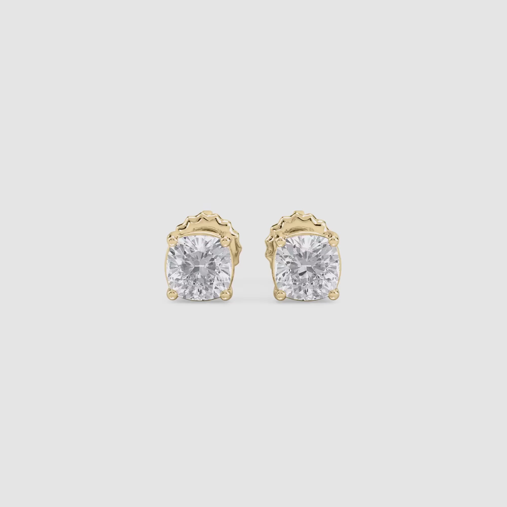 LUMEO Cushion Cut Ear Studs Video in 18k Solid Yellow Gold #cushion