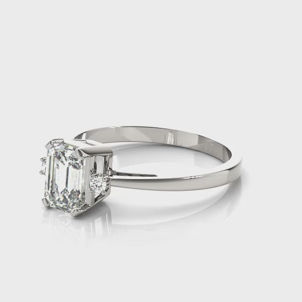 LUMEO Emerald Three Stone Diamond Engagement Ring Video