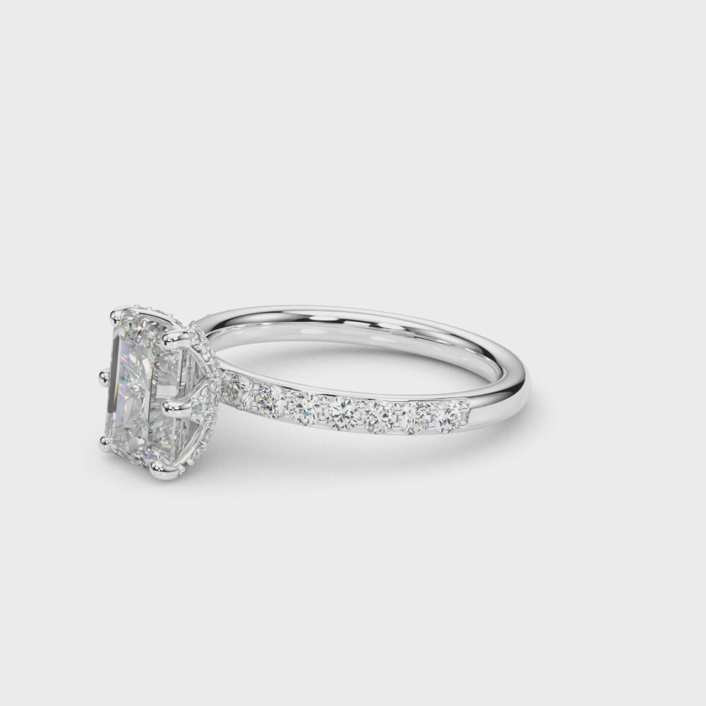 LUMEO Emerald Hidden Halo Diamond Engagement Ring Video
