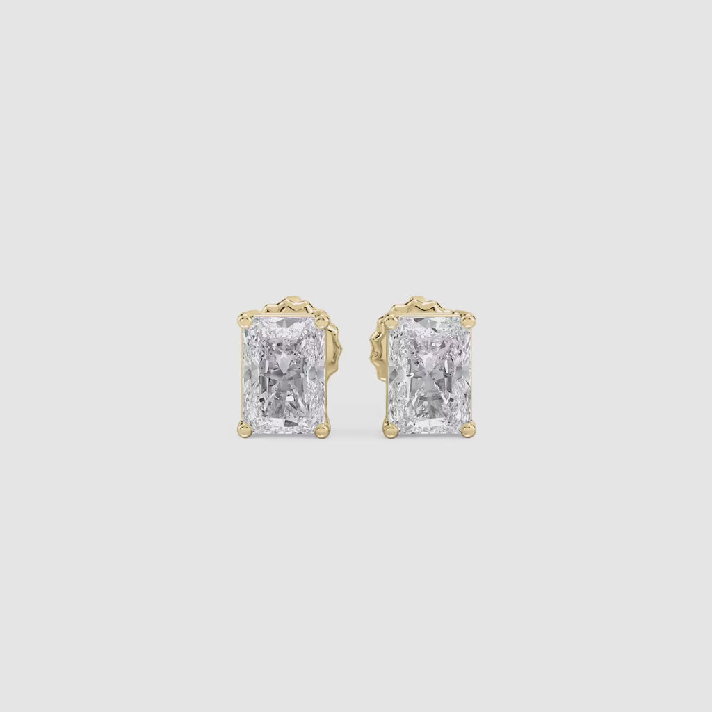LUMEO Radiant Cut Ear Studs Video in 18k Solid Yellow Gold #Radiant