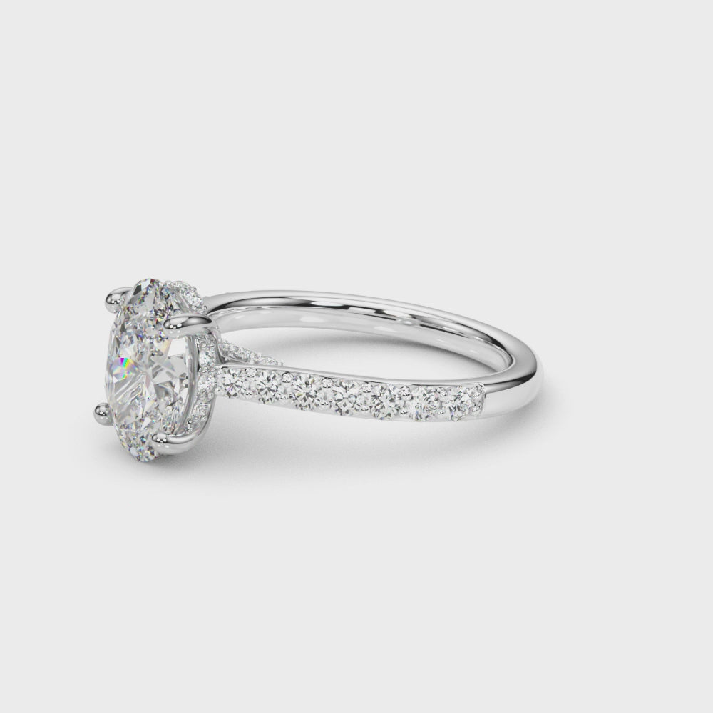 LUMEO Oval Hidden Halo Diamond Engagement Ring Video