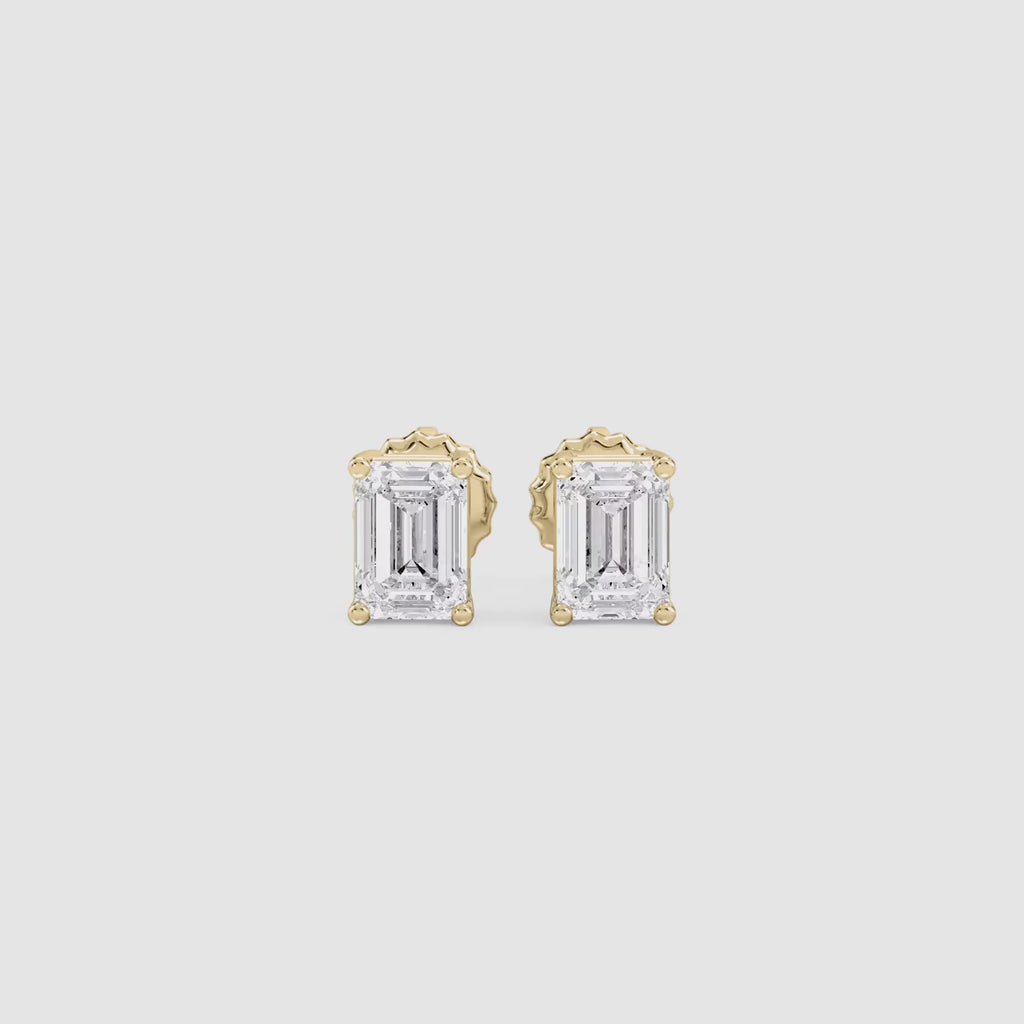 LUMEO Emerald Cut Ear Studs Video in  18k Solid Yellow Gold #Emerald